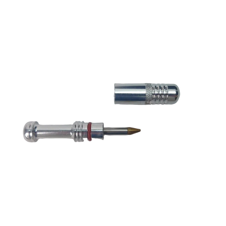 Silver Dynaplug Micro Racer bicycle tubeless tyre repair kit showing plug and end cap